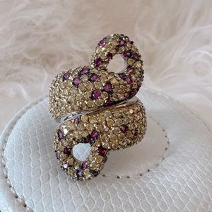 oxette snake ring - size 7.5 - gold and pink gemstones